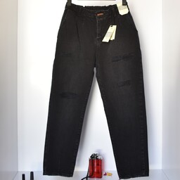 شلوار جین زنانه و دخترانه مام استایل زغالی پارچه ترک برند ES قد 90 سایز بندی 