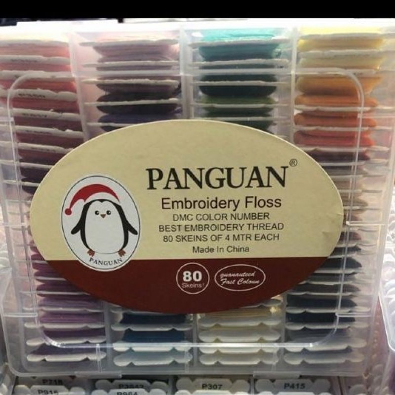 جعبه 80 رنگ نخ دمسه پنگوئن بوبین دار