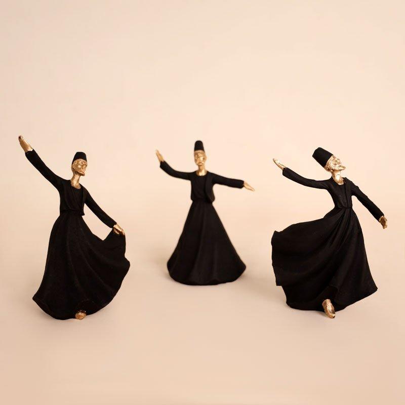 مجسمه رقص سماع سه تایی مشکی پلی استر