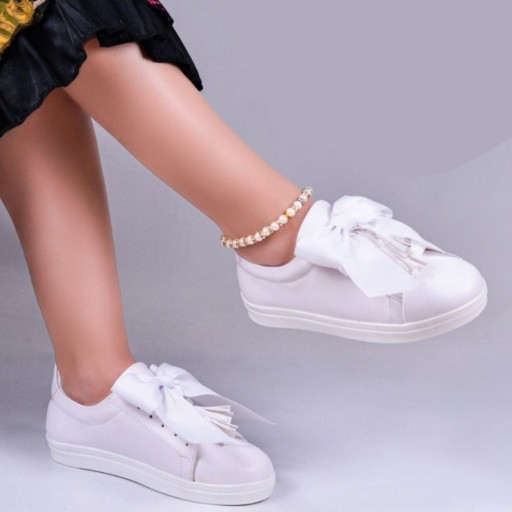کفش ونس دخترانه پاپیونی سفید طرح جدید زیره پی یو سایز 37تا40