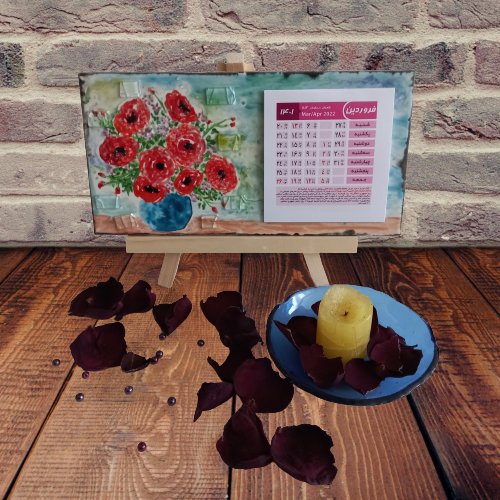 تقویم رومیزی دستساز 1402 آمینا طرح گلدان گل رز