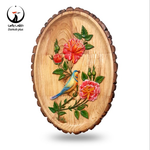 تابلو چوبی منبت کاری مدل توکا (اولین تابلو گل و پرنده ایرانی منبت کاری شده)