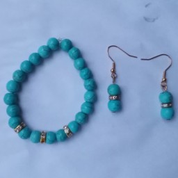 ست دستبند و گوشواره زنانه طرح فیروزه رنگ ثابت دست ساز نیل