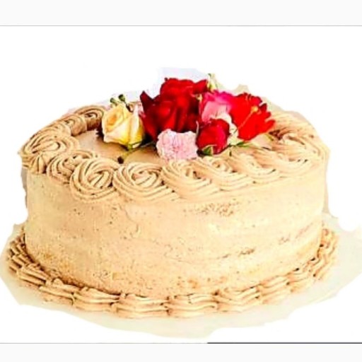 کیک خامه ای شکلاتی با تزیین گل طبیعی و فیلینگ آناناس و گردو به وزن 3 کیلو