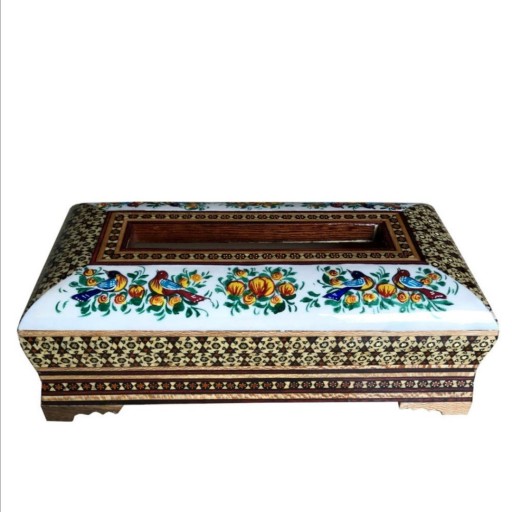 جا دستمالی خاتم کاری اصفهان طرح گل و مرغ رنگ همانند تصویر ابعاد در تصویر آخر آورده مناست برای دستمالهای صد برگ