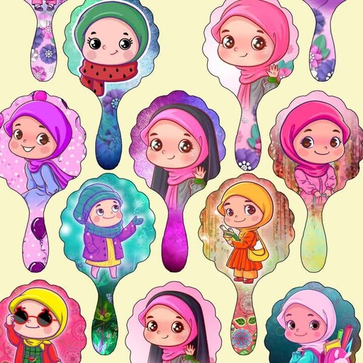 آینه دستی دخترانه بسته 3 عددی طرح های کودکانه و حجاب  ویژه جشن تکلیف روز دانش آموز جشن الفبا