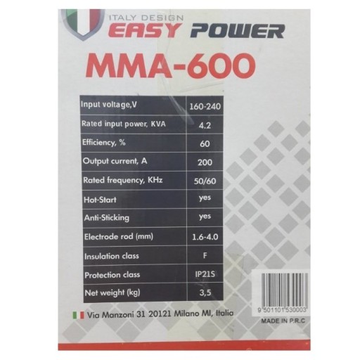اینورتر جوشکاری 600 آمپر ایزی پاور مدل MMA-600 ایتالیایی دستگاه جوش اینورتور مارک EASY POWER