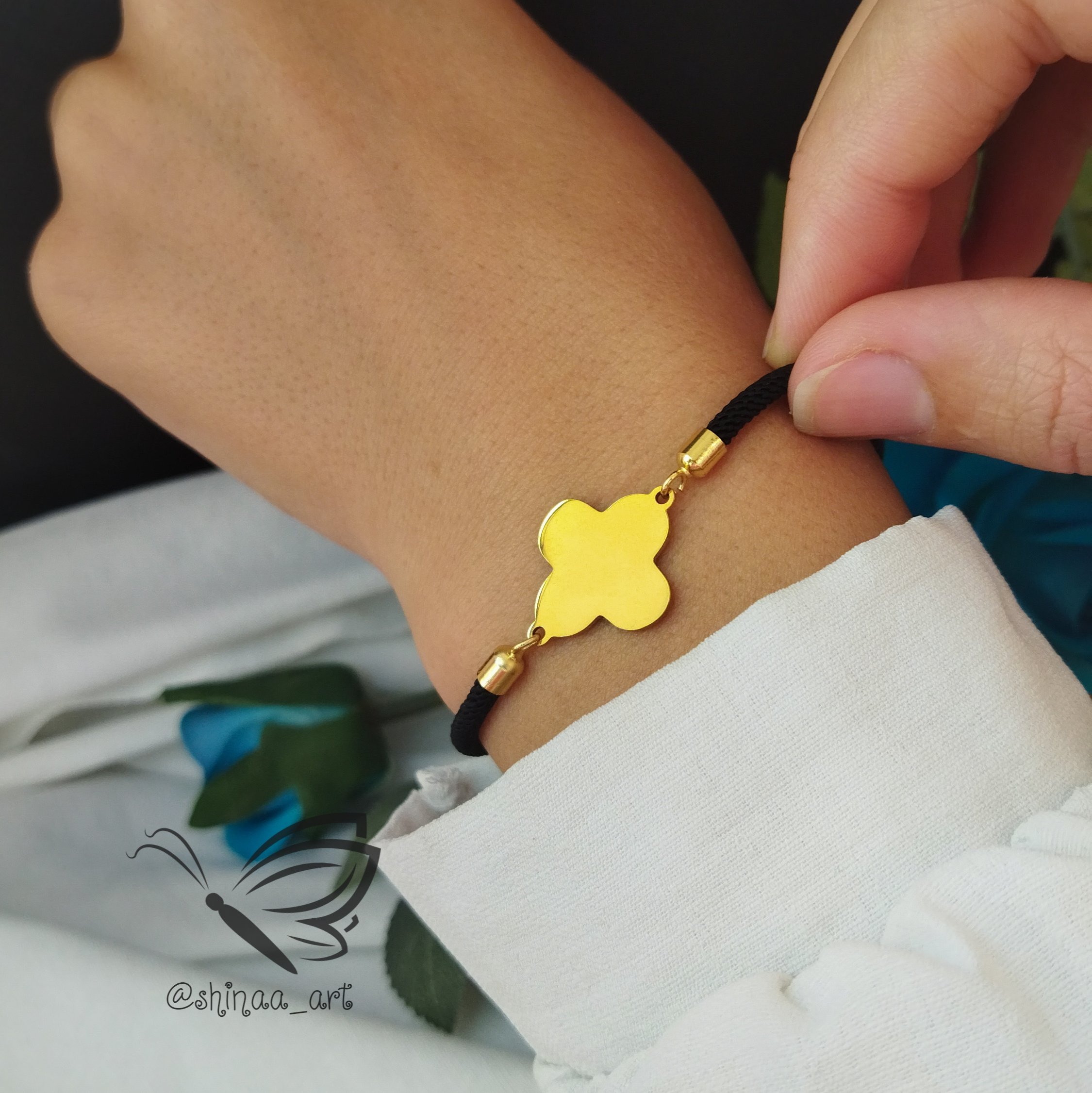 دستبند مارشال ابریشمی با پلاک استیل رنگ ثابت