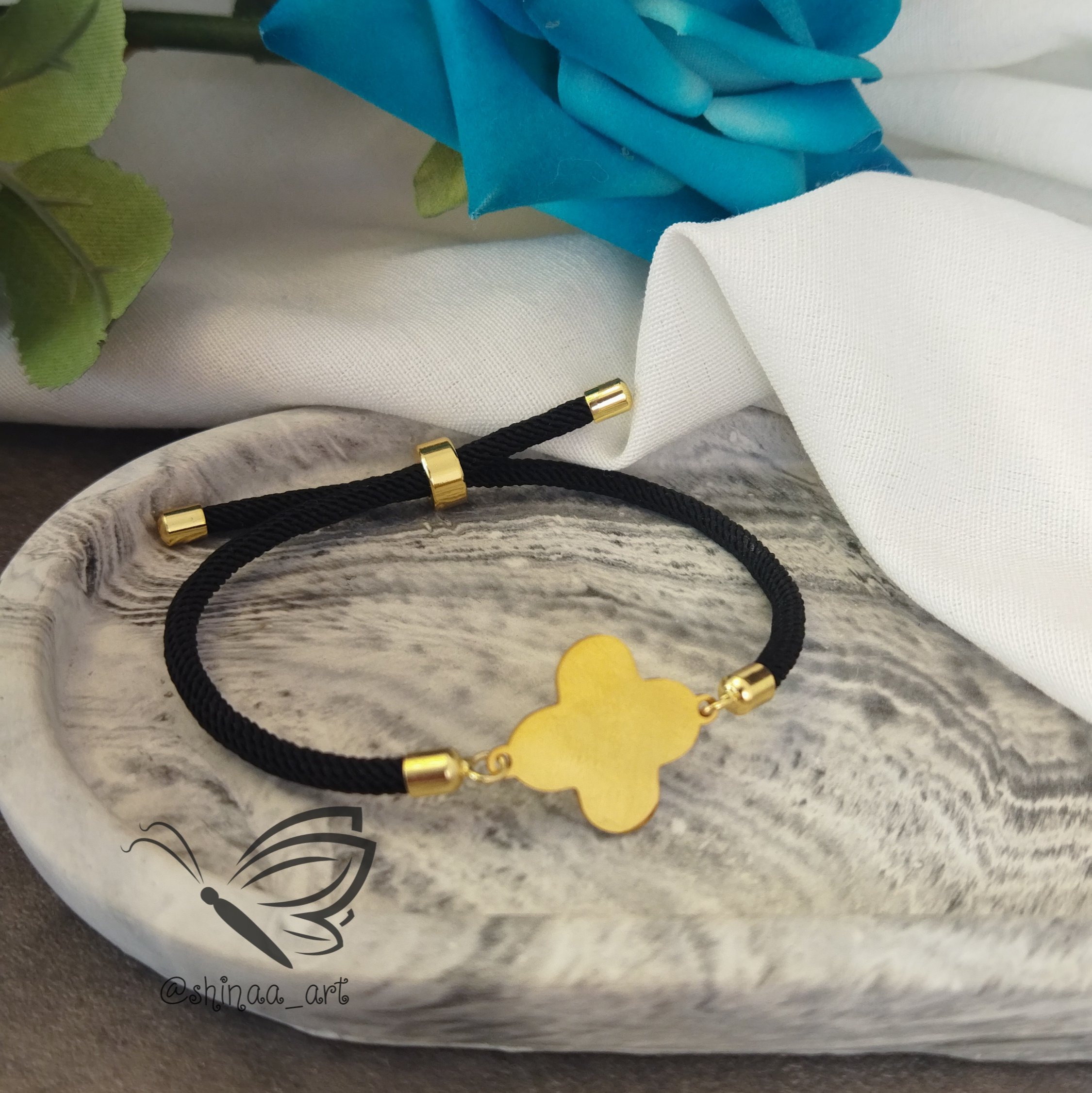 دستبند مارشال ابریشمی با پلاک استیل رنگ ثابت