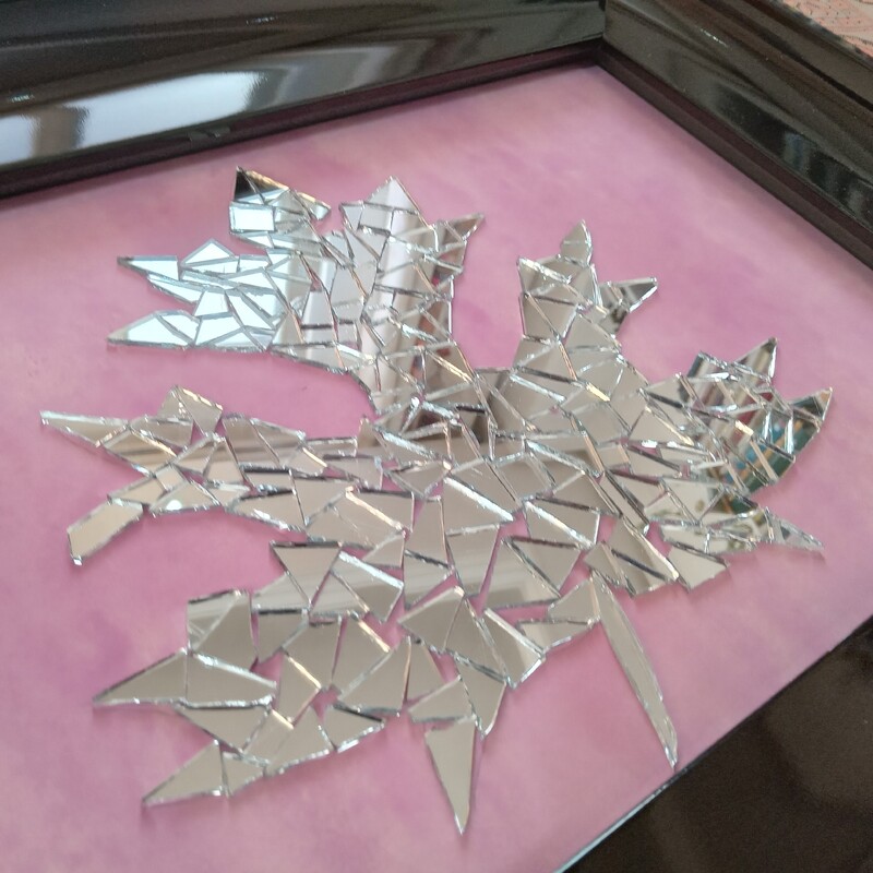 تابلو آینه کاری شده طرح برگ 20 در 30 به همراه قاب هنر دست
