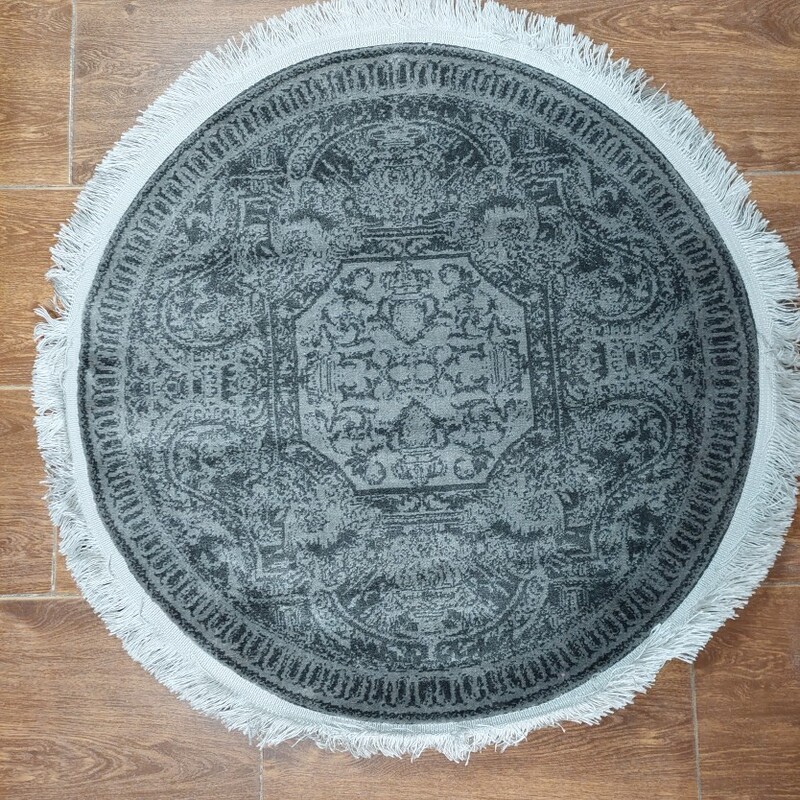 فرش گرد قطر یک متری   طرح فرانسوی رنگ زمینه طوسی   با قیمت مناسب