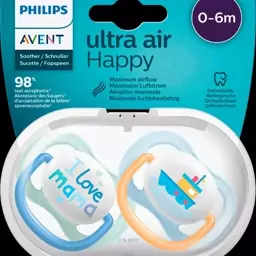 پستانک اونت اولترا ایر 0-6ماه avent ultra air طرح قایق و آی لاو ماما