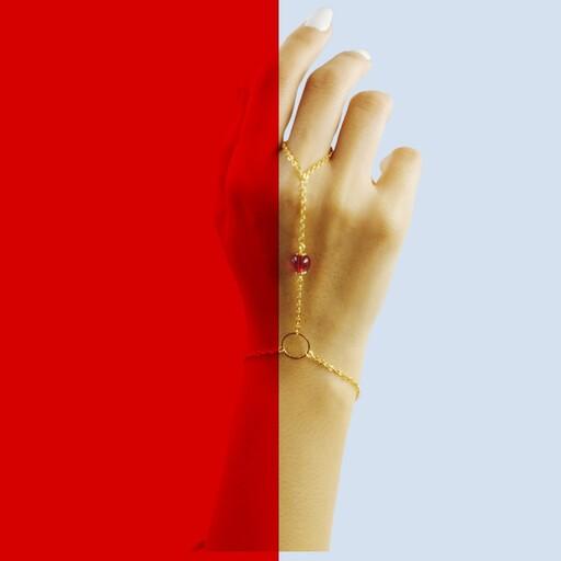 دستبند انگشتری زنانه نگین قرمز طراحی شیک و زیبا رنگ ثابت ضد حساسیت 
