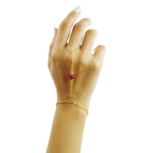دستبند انگشتری زنانه نگین قرمز طراحی شیک و زیبا رنگ ثابت ضد حساسیت 