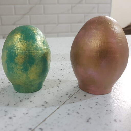 تخم مرغ هفت سین سفال با رنگ سبز صورتی و طلایی 