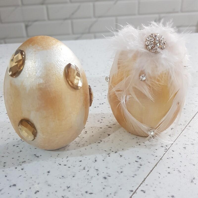 تخم شترمرغ سفال با رنگ طلایی و نقره ای 