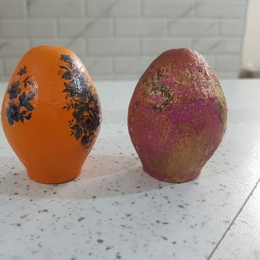 تخم مرغ هفت سین سفال با رنگ نارنجی بنفش و طلایی 