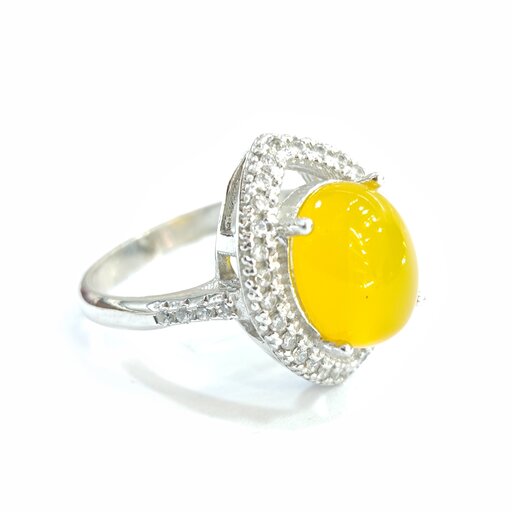 انگشتر نقره زنانه عقیق شرف و الشمس همراه با روکش طلای سفید کد SL.A.SH.Z4 بازرگانی لطفی 