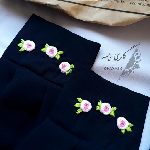 ساق دست کرپ حریر گلدوزی شده با گلهای خاص
