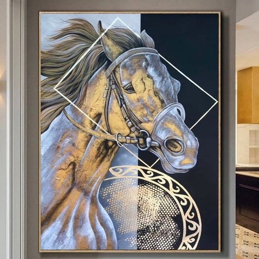 تابلو نقاشی دکوراتیو اسب طلایی تکنیک رنگ روغن 