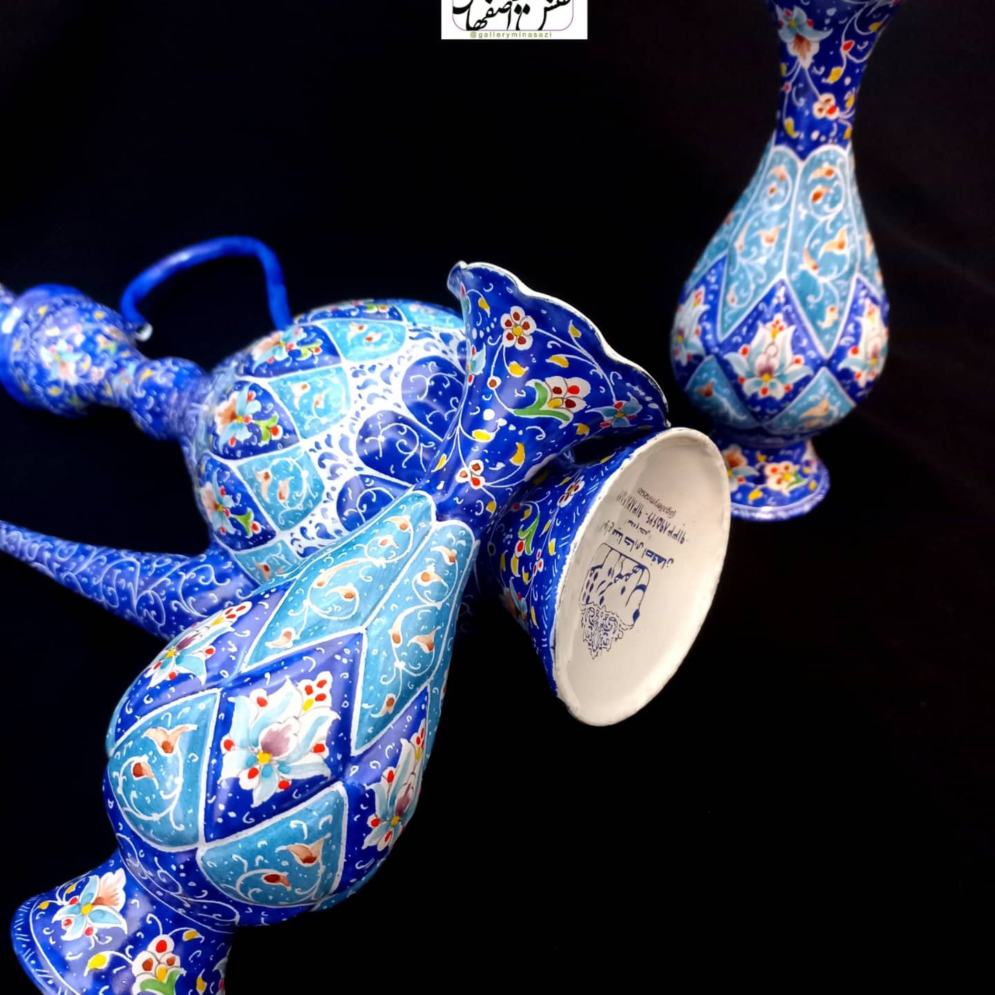 ست 3تکه گلاب پاش میناکاری و گلدان