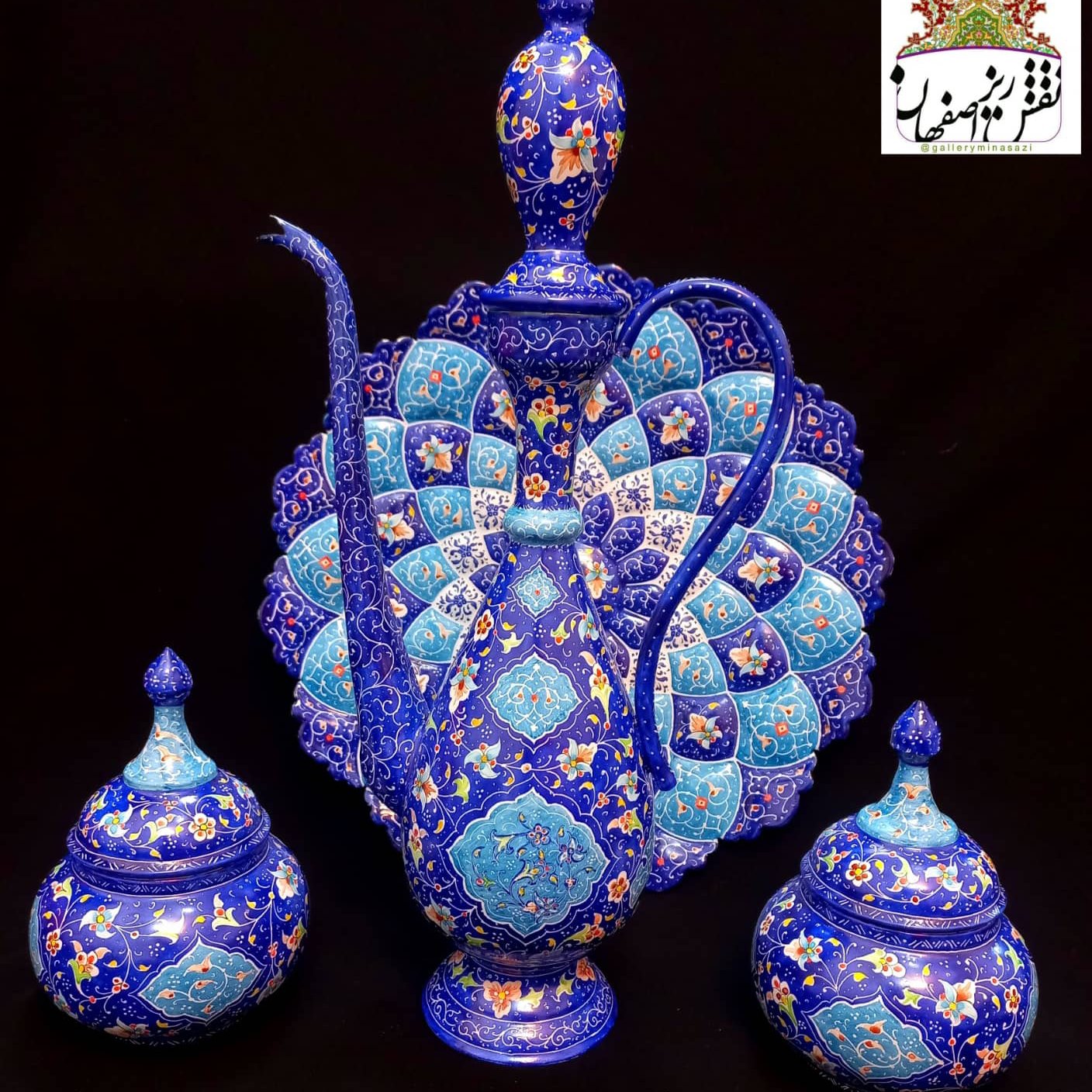 ست 3تکه گلاب پاش میناکاری و گلدان