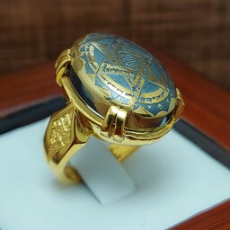 انگشتر نقره زیبای مردانه آبکاری شده طلایی با نگین حدید ستاره سلیمان اصلی و معدنی 