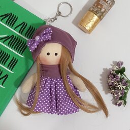 عروسک روسی آویز دخترانه مناسب جا کلیدی ، آویز کیف، هدیه و کادو رنگ بنفش 15 سانتی