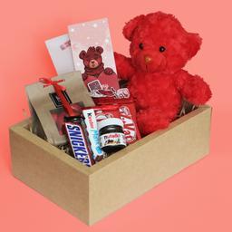 باکس هدیه ولنتاین - خرس قرمز - کادویی - شمع و شکلات