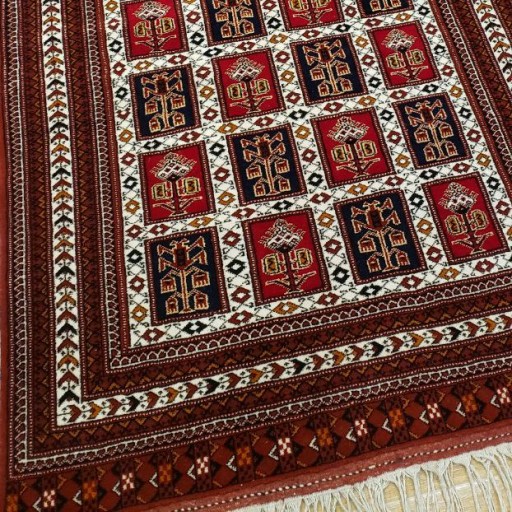 قالیچه دستباف ترکمن اعلا، 3 متری، طرح خشتی یا گلدانی، ارسال رایگان، پشم