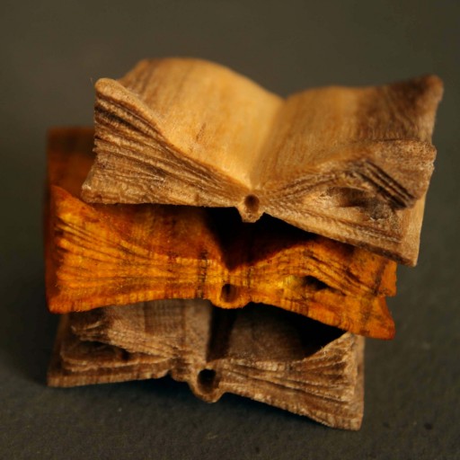 گردنبند چوبی دست ساز طرح کتاب های بارون خورده،ساخته شده با چوب داغداغان با رعایت ظرافت وجزییات