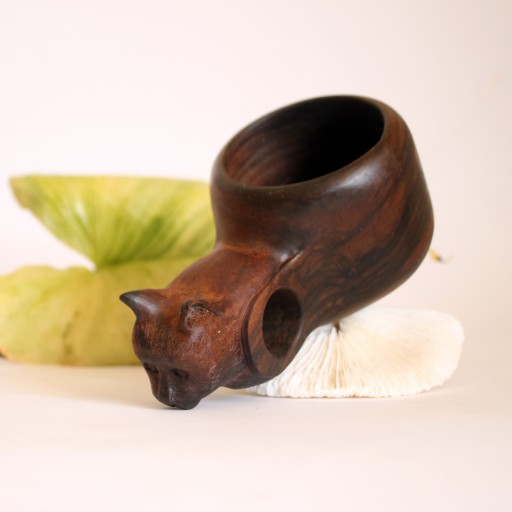 کوکسا دستساز چوبی طرح گربه .ماگ چوبی . لیوان چوبی