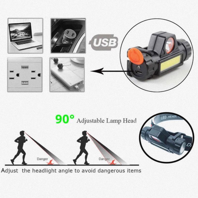 چراغ قوه پیشانی بند مدل Hero-power شارژی - جایگاه میکرو  USB   برد نور بالا - نگه داری  بالای شارژ  - لامپ ها XPE-COB