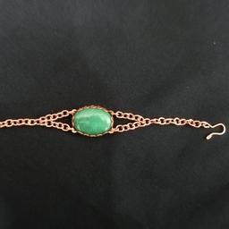 دستبند مس وسنگ سبز زنجیر دوبل