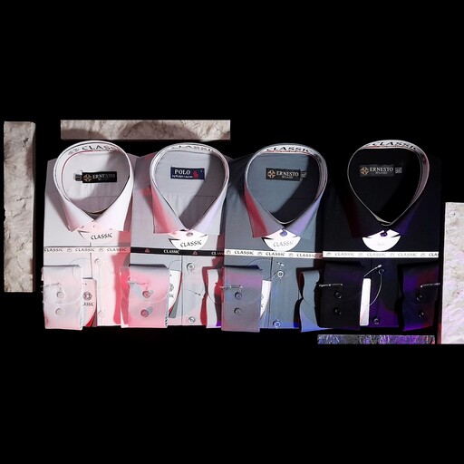 پیراهن مردانه مجلسی تترون بروجرد کلاسیک با رنگ بندی متنوع مشکی و سفید و خاکستری با کیفیت بالا و دوخت عالی و ارزان