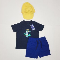 لباس بچگانه تیشرت و شلوارک و کلاه پسرانه برند لوپیلو سایز 1 تا 2 سال