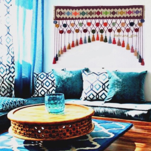 پرده سنتی گلیمی سردری سنتی پرده گلیمی آویز نخ پشم در طرح و رنگ وابعاد سفارشی  