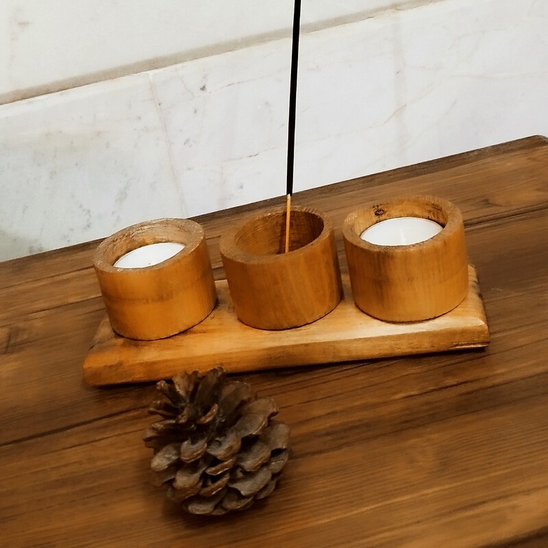 پک سه تایی جا شمعی وعود با پایه چوبی