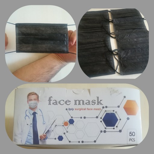 ماسک 3لایه بهداشتی رنگ مشکی ملت بلون دار( بسته50 عددی)