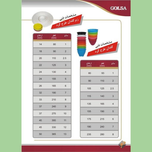 گلدان پلاستیکی طرح گرد گلسا سایز 2 همراه با زیره در بسته بندی 12 عددی