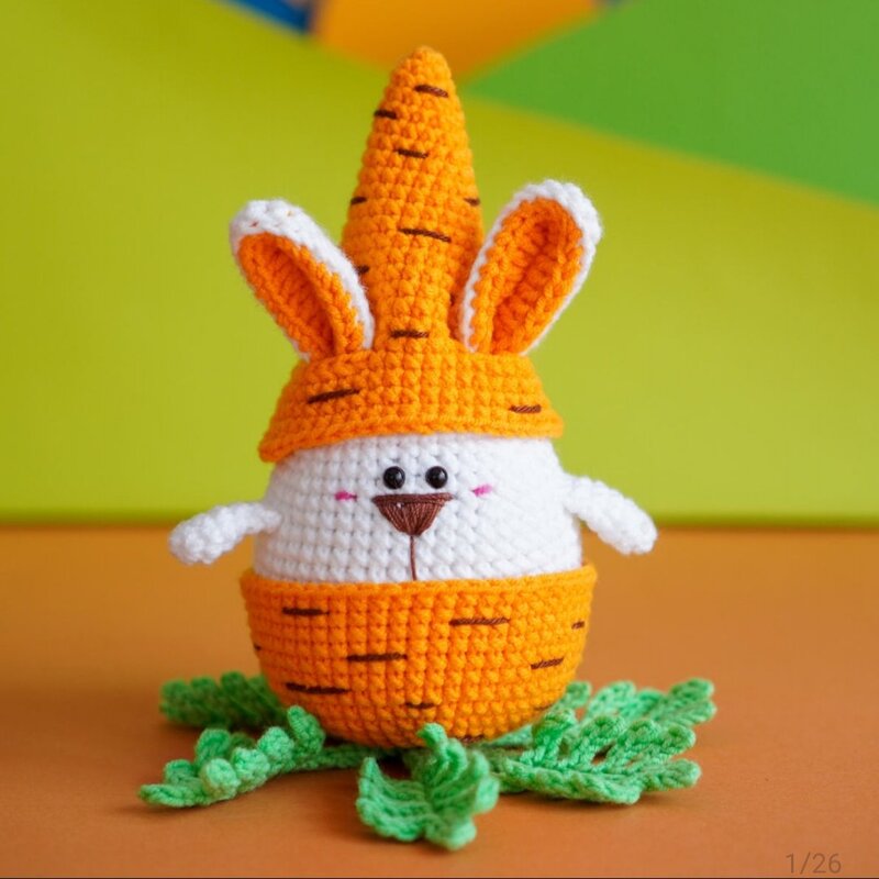 عروسک دستبافت خرگوش و هویج با سایز تقریبی 18 سانت و قابل سفارش در رنگبندی دلخواه شما 
