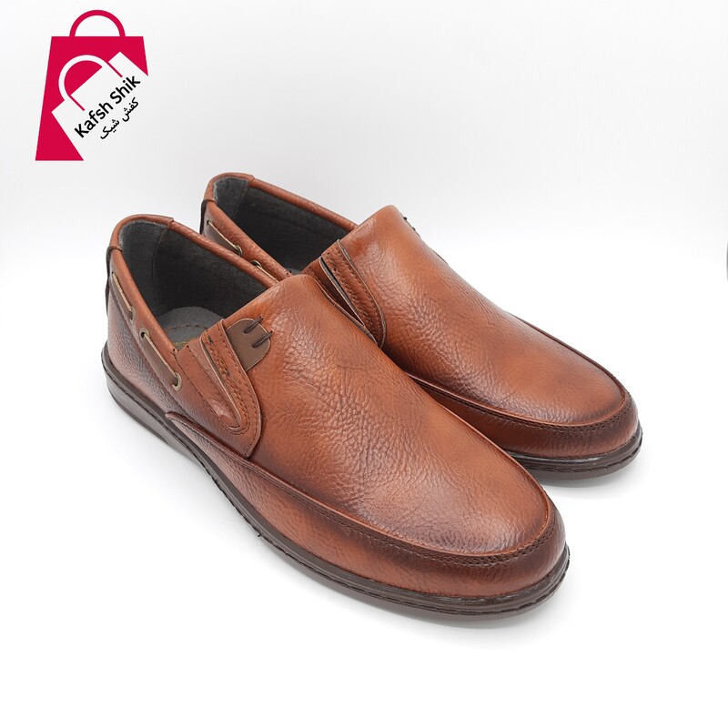 کفش چرم مردانه روزمره رنگ عسلی سایزهای 40 تا 44 مدل بوگاتی 