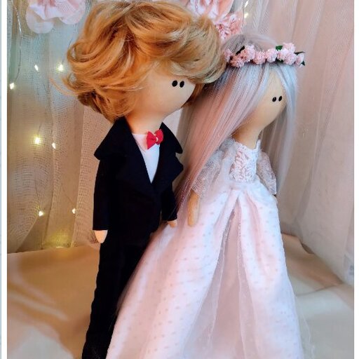 عروسک عروس و داماد روسی با لباس ساتن و تور 38 سانتی