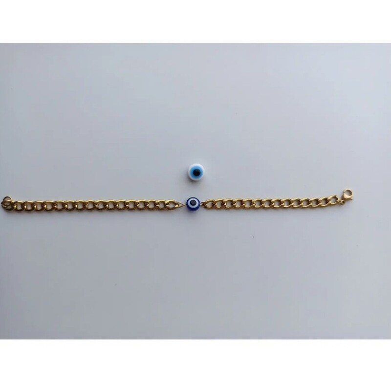دستبند چشم نظر با زنجیر کارتیر  طلایی و نقره ای