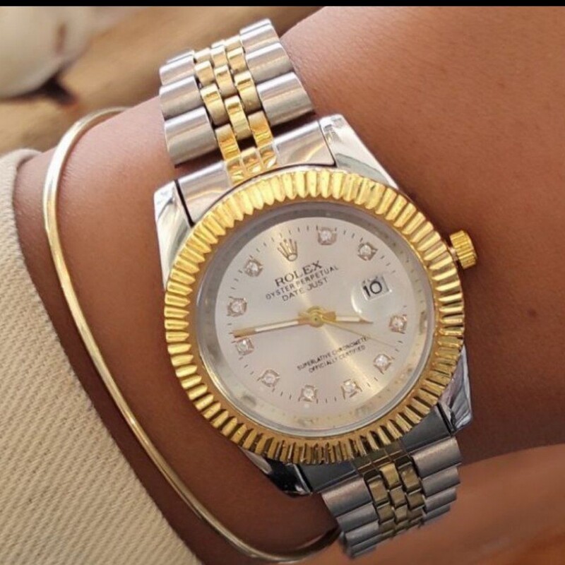 ساعت مچی مردانه رولکس Rolex صفحه سفید همراه دستبند و حلقه