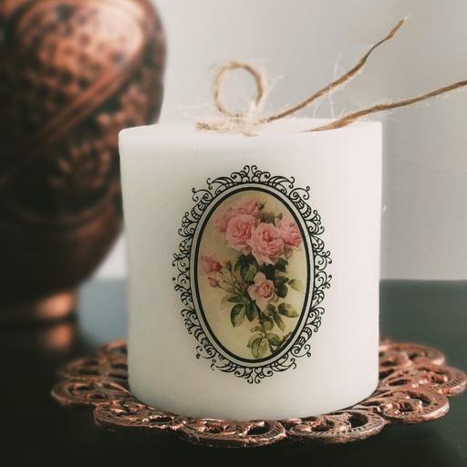 شمع استوانه ای با طرح آنتیک گل رز