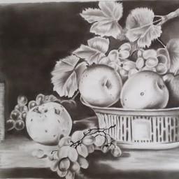 نقاشی سیاه قلم طرح سبد میوه