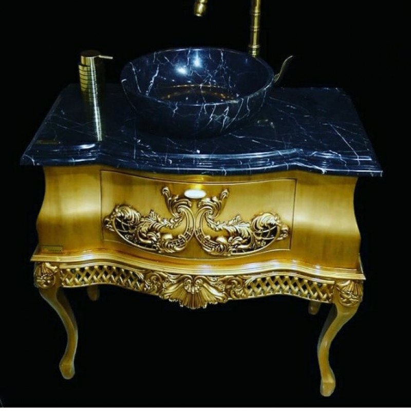 روشویی کابینتی سنگی سلطنتی طلایی مشکی کاسه روکار ارسال امن به کل کشور با بسته بندی ویژه و محکم با گارانتی تعویض