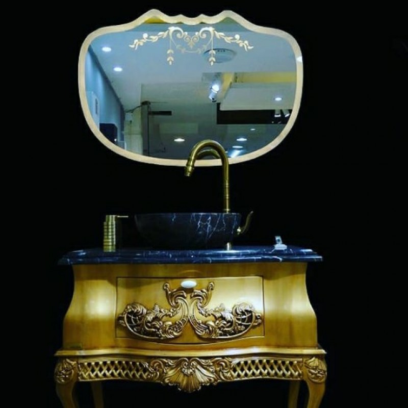 روشویی کابینتی سنگی سلطنتی طلایی مشکی کاسه روکار ارسال امن به کل کشور با بسته بندی ویژه و محکم با گارانتی تعویض