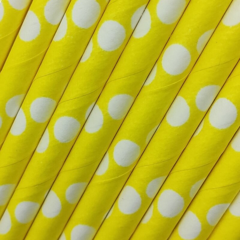 نی نوشیدنی کاغذی قطر  5 میل  20 عددی طرح  زرد خال سفید